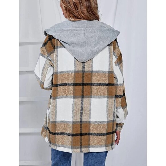 Casual Women's Plaid Hooded Shacket – Versatile Flannel Jacket with Two Pockets - Picture 5 of 5